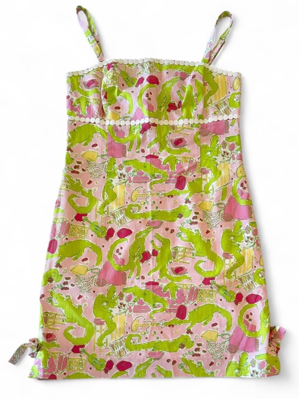 Lilly Pulitzer Resort Pink & Lime Alligator Novelty Print Side Tie Mini Dress 10 - Picture 4 of 8